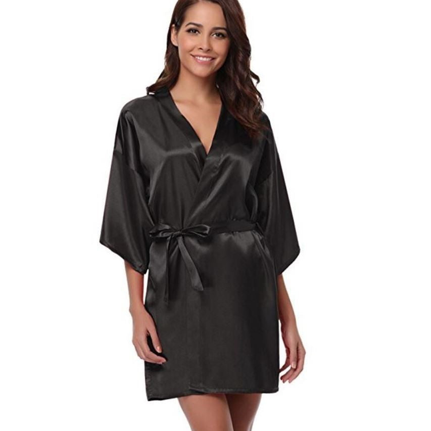 RB032 New Silk Kimono Robe Bathrobe Women Silk Bridesmaid Robes Sexy Navy Blue Robes Satin Robe Ladies Dressing Gowns